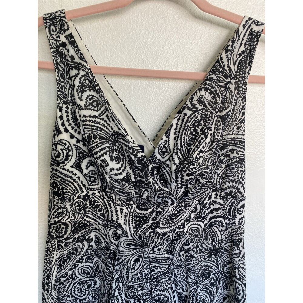 Lands End Dress Women’s Sz 2 White Black Paisley Faux Wrap Lined A Line - Picture 2 of 9